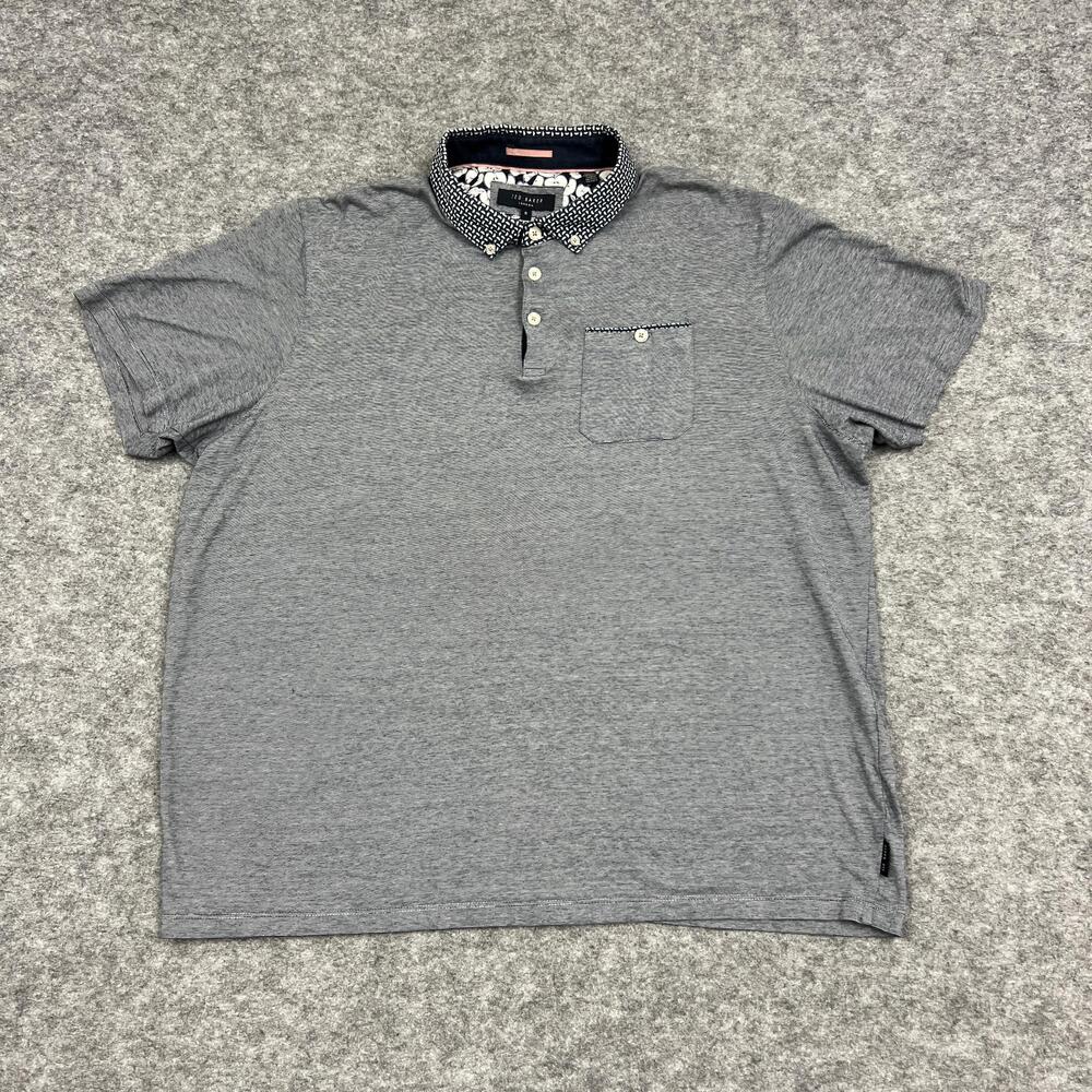 Ted Baker Polo Shirt Mens 2XL Gray Pocket Button Down Collar Casual Preppy XXL